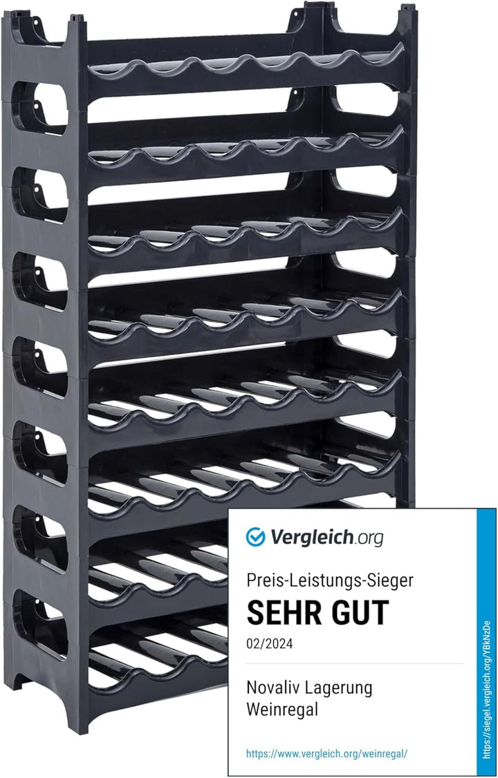 Novaliv Flaschenregal für 48 Flaschen | Weinregal grau | Regal aus stabilem Kunststoff, stapelbar (A