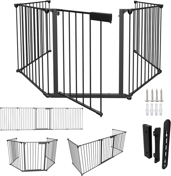 Tubiaz Kaminschutzgitter mit Tür 310cm, Metall Ofenschutzgitter, Kinderschutzgitter 5-Elementen (75x