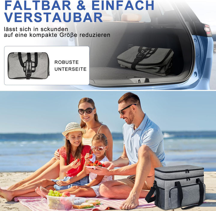 25L Kühltasche Faltbar für Essen & Getränke-Lsolierte Tasche, Auslaufsicher & Wasserdicht-Strand Pic