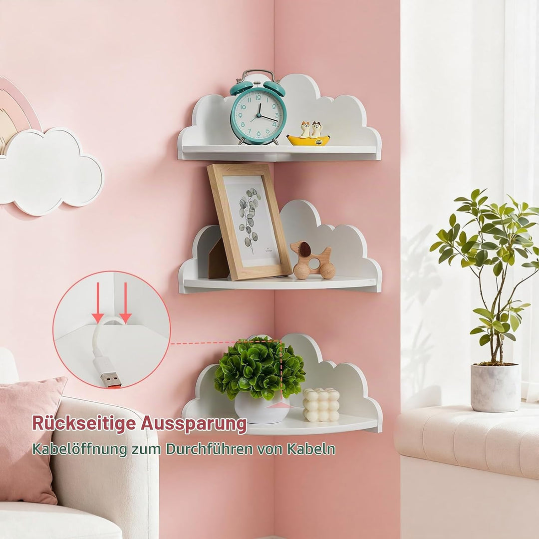 Gieanoo Wolke Corner Regale Set von 3, weisse Wandregale für Kinderzimmer, Schlafzimmer, Wohnzimmer