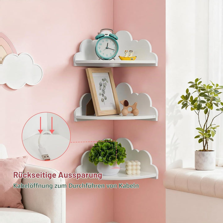 Gieanoo Wolke Corner Regale Set von 3, weisse Wandregale für Kinderzimmer, Schlafzimmer, Wohnzimmer