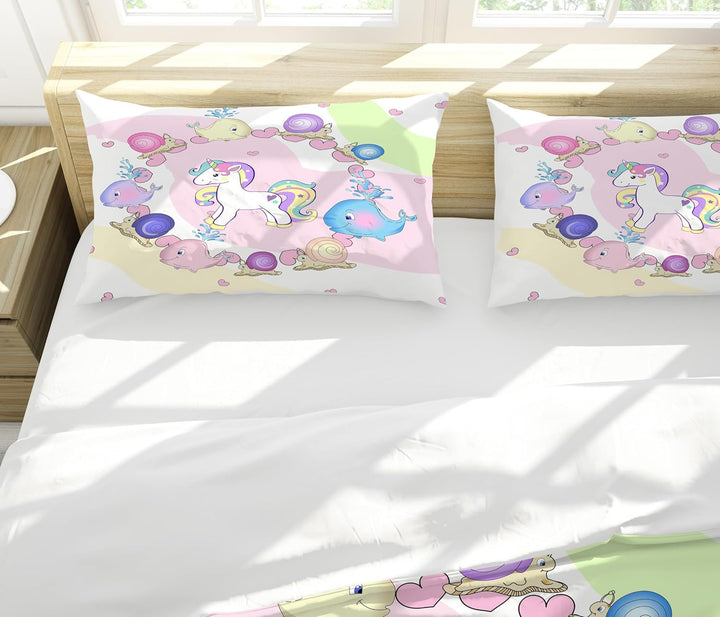 Hoimlm Einhorn Bettwäsche,Kinder Bettwäsche Set mit Bettbezug and 2 Kissenbezug,Cartoon Einhorn mikr