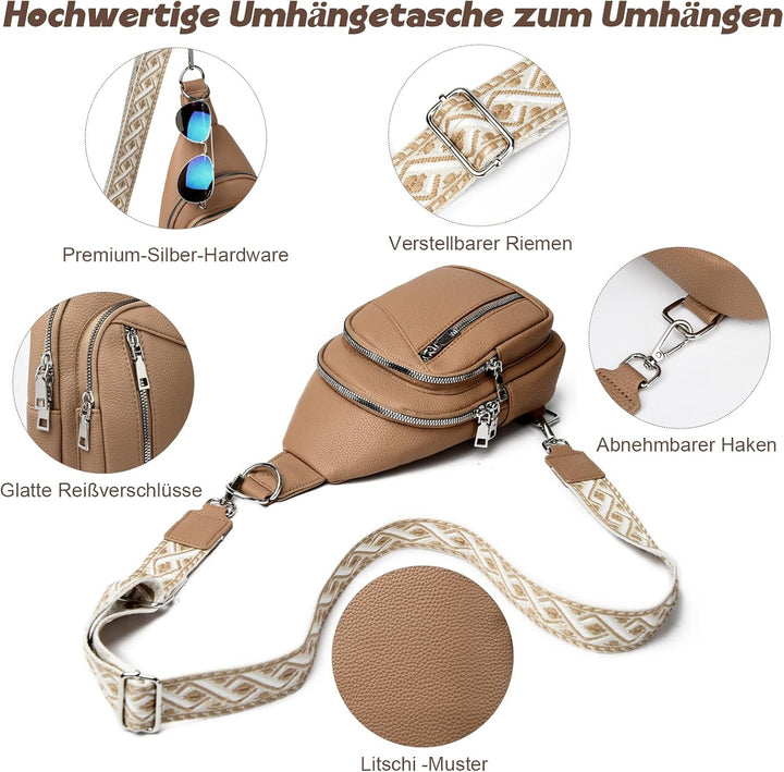 Travistar Brusttasche Sling Bag Damen Herren 2 in 1 Rucksack Damen Klein mit 2 Abnehmbare Schultergu