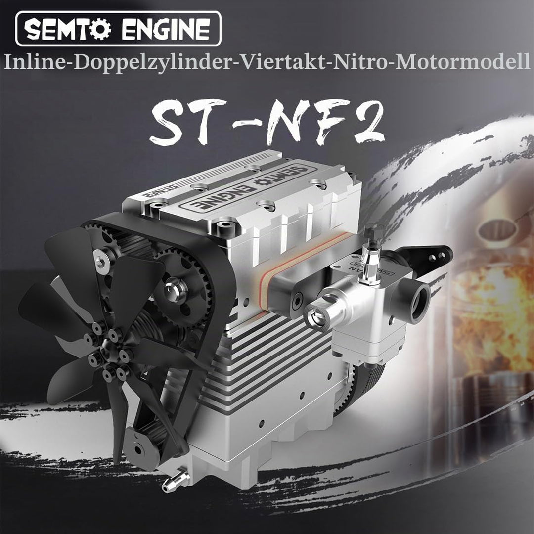 GUANYAN SEMTO Engine Mini Metall Motor mit Motor Starter Kit, Inline Zweizylinder Viertakt Nitro-Mot