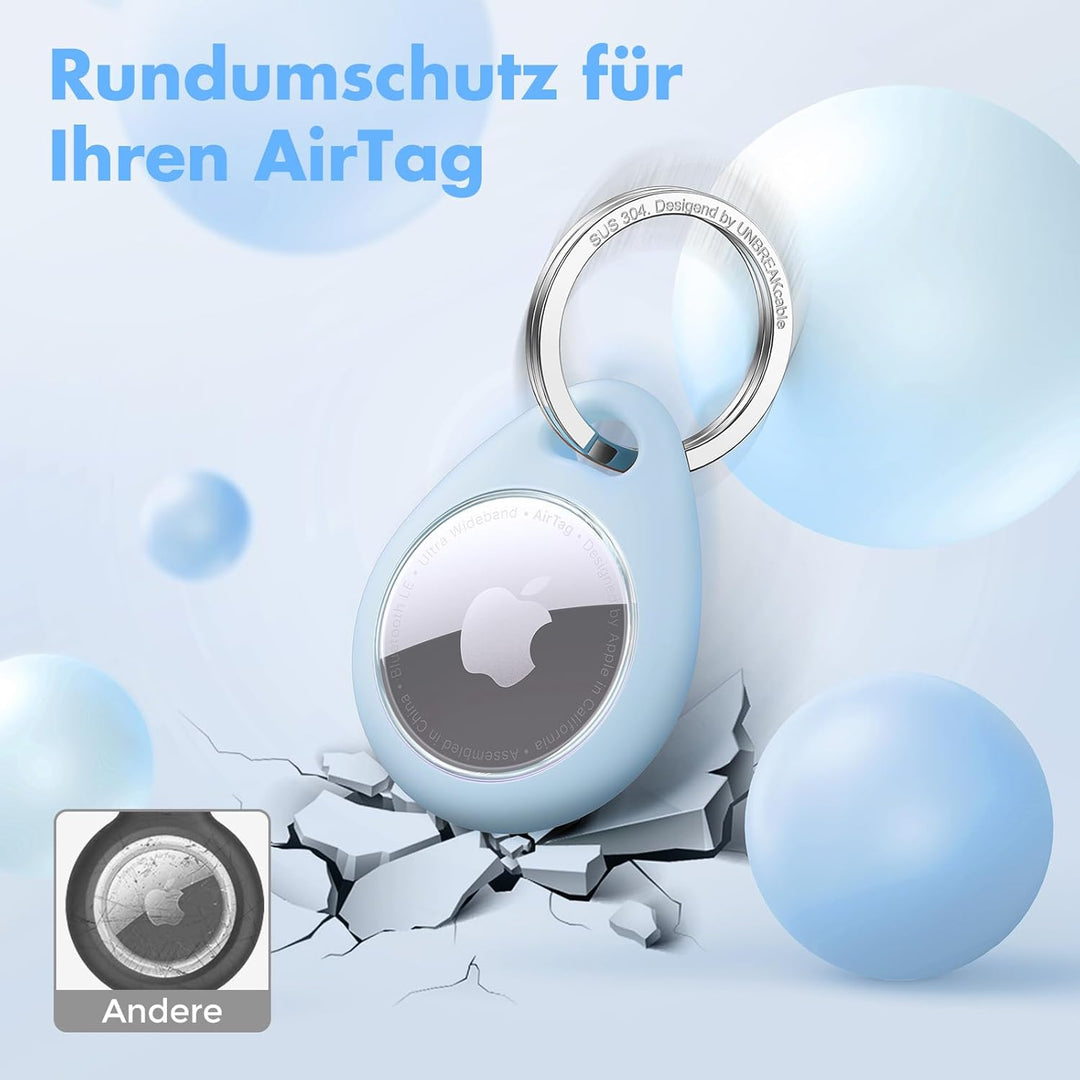 UNBREAKcable 360° Schutzhülle für AirTag [4er-Pack], TPU Vollschutz Schlüsselanhänger mit 304 Edelst