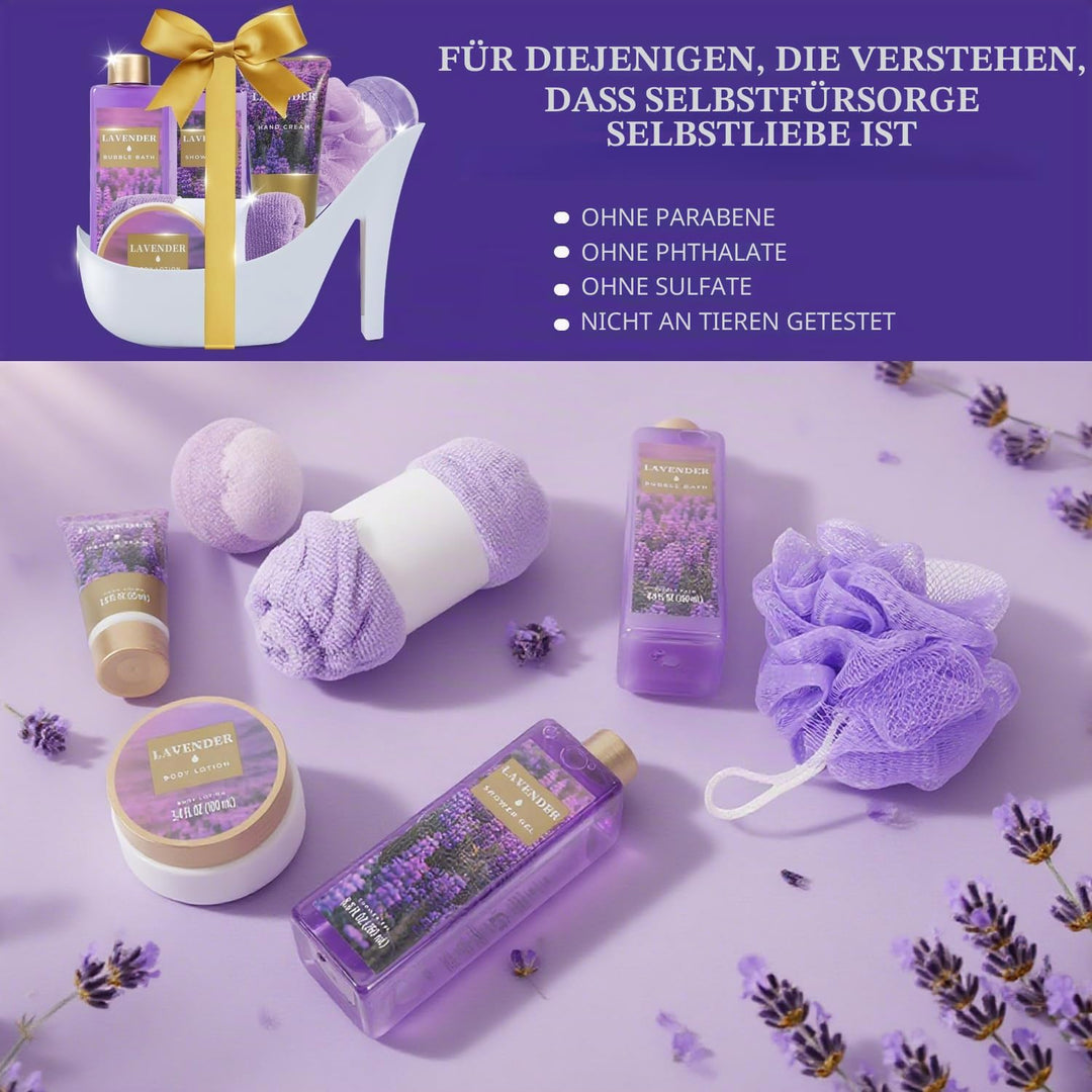 SPA LUXETIQUE Wellness Set für Frauen - 8tlg Lavendelduft Bade Geschenkset mit Duschgel, Bodylotion,