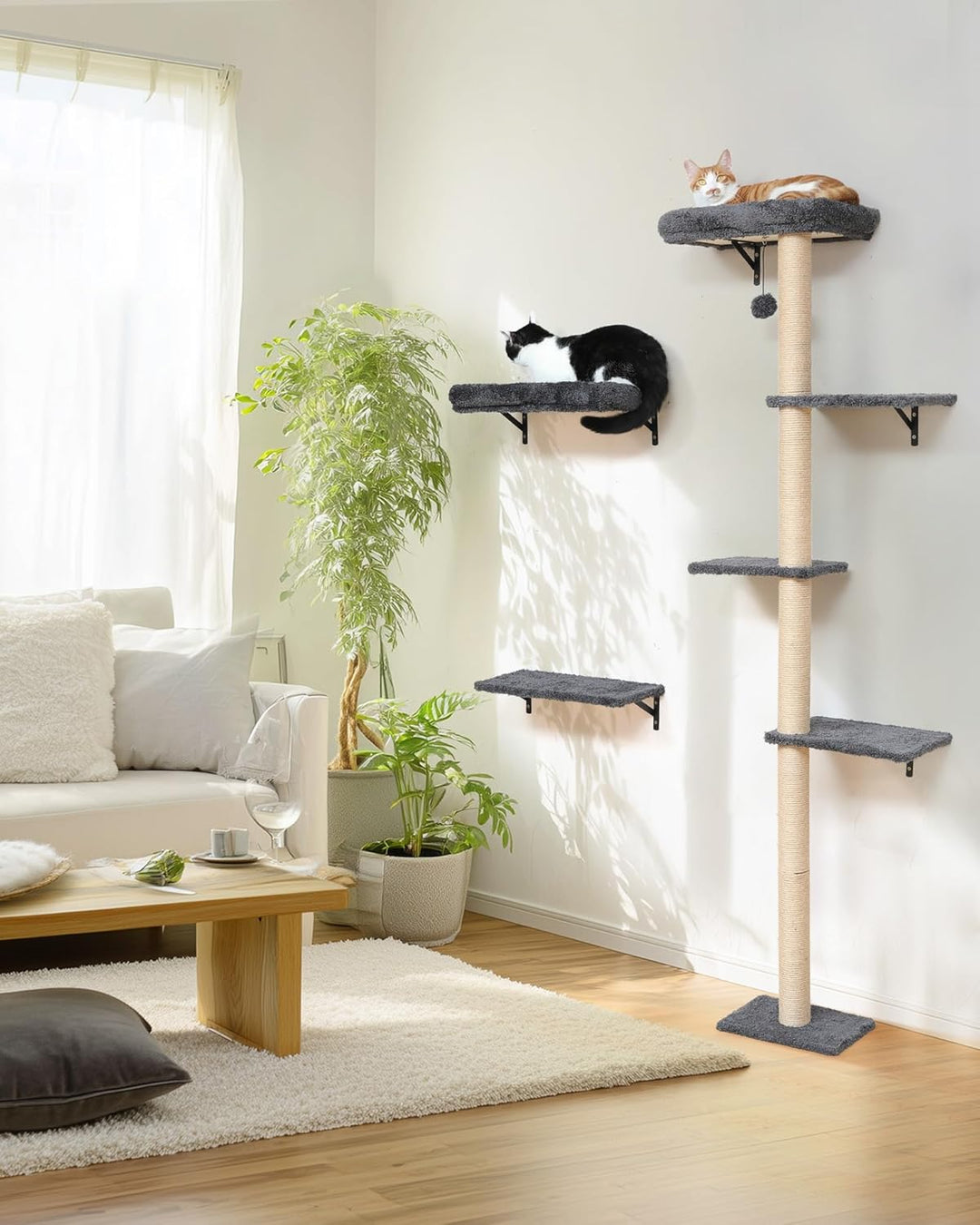 FUKUMARU Kletterwand Katzen-Set, 178 cm hoch, stabiles 3-in-1 Kratzbaum-Set aus mehrschichtigem Mass