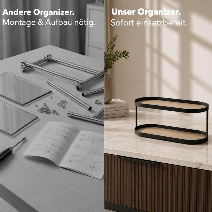Montagefreier Parfüm Organizer aus Metall &amp; Kunstleder – Grosser Kosmetik Organizer mit zwei Ebenen,