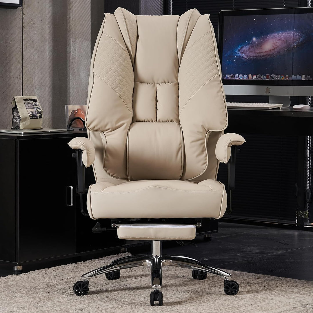 Bürostuhl Ergonomisch, Chefsessel mit Hoher Rückenlehne, Verstellbaren Armlehnen und Breitem Sitz, P