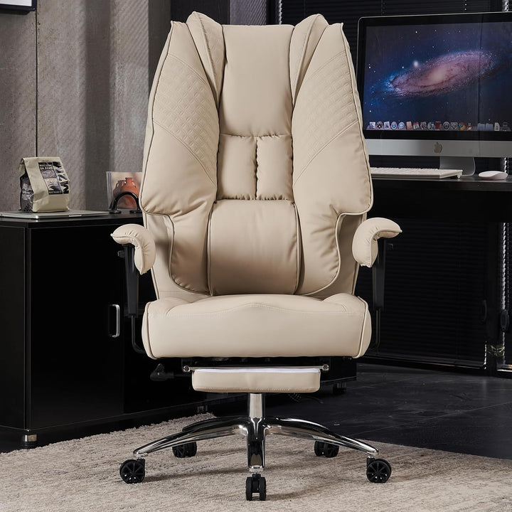 Bürostuhl Ergonomisch, Chefsessel mit Hoher Rückenlehne, Verstellbaren Armlehnen und Breitem Sitz, P
