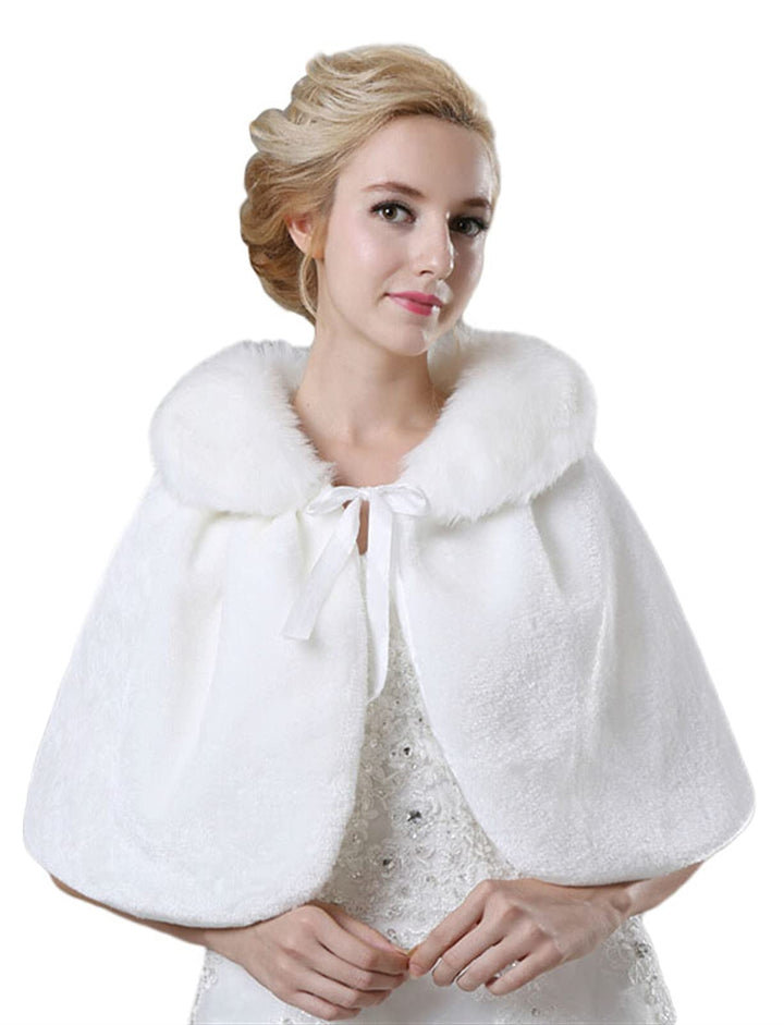Lifup Damen Brautzusatz Stola Winter Warme Kunstpelz Poncho Hochzeit Abend Kap Einheitsgrösse Weiss,