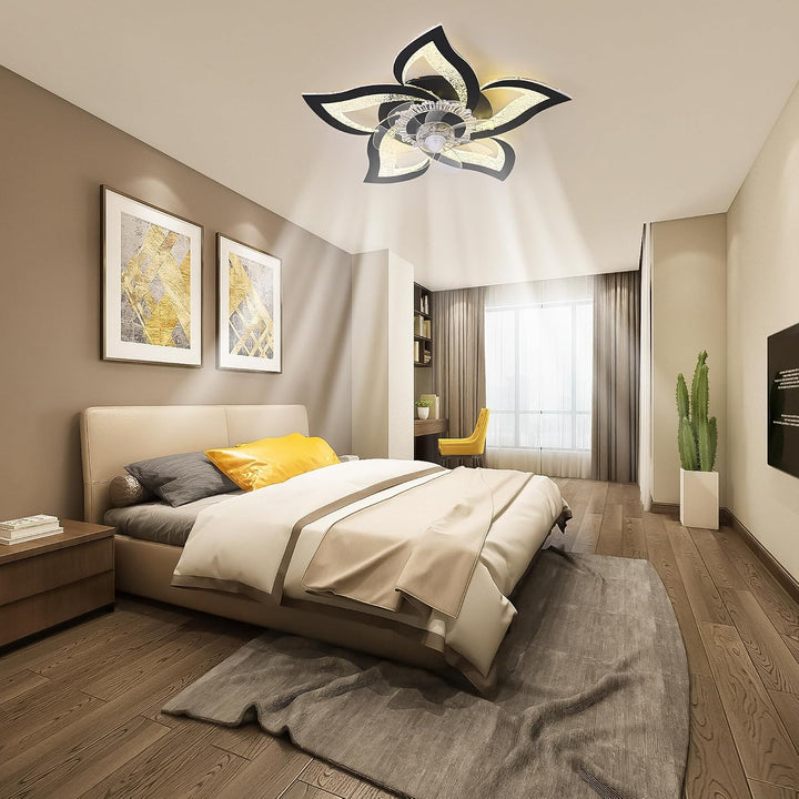 Oninio Deckenventilator mit Licht und Fernbedienung 62,5cm Modern Blumen-Design Deckenleuchte Leiser