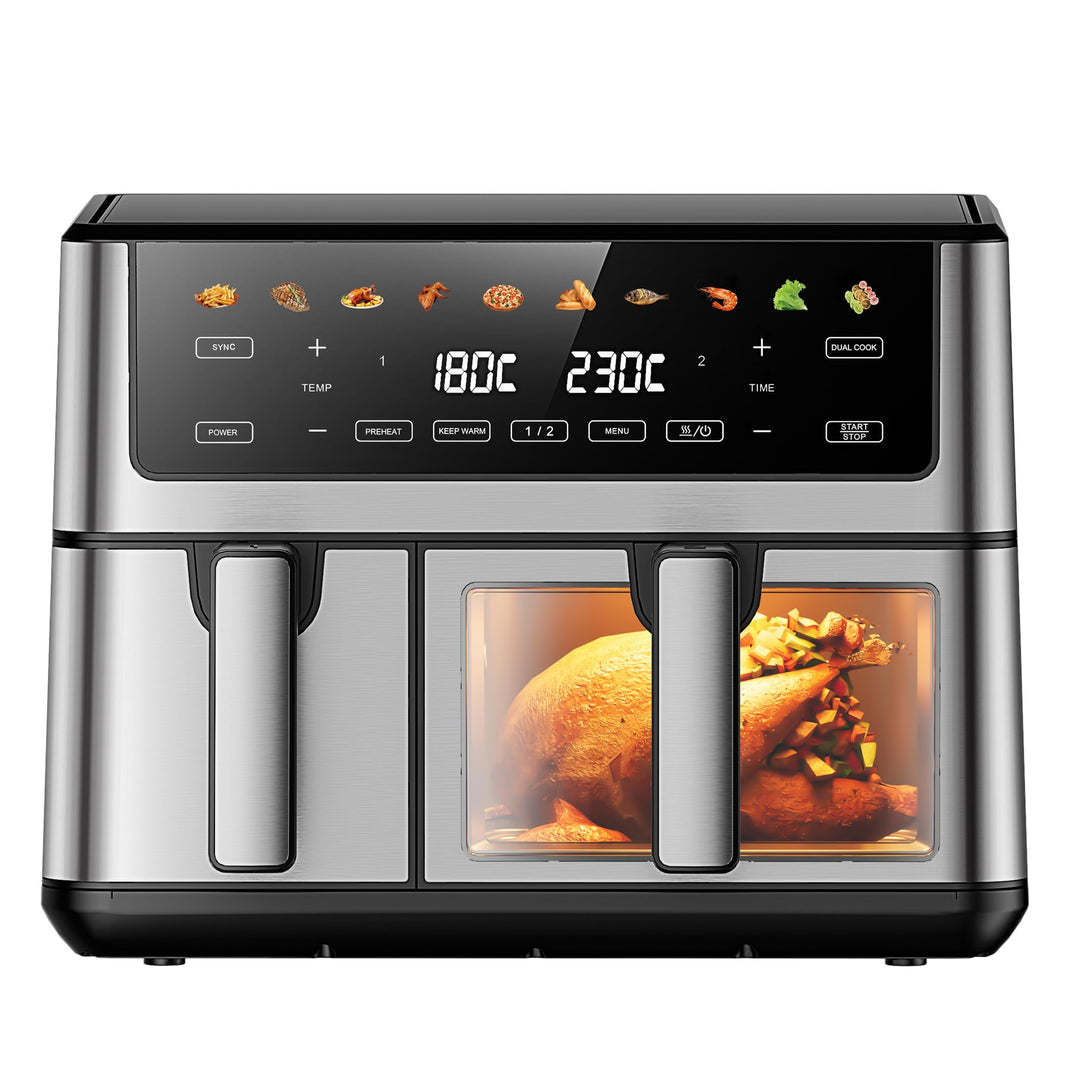 Extralink Heissluftfritteuse 2 Kammern 10L (6L+3.5L) – 2500W Doppelkammer Airfryer mit 8 Kochprogram