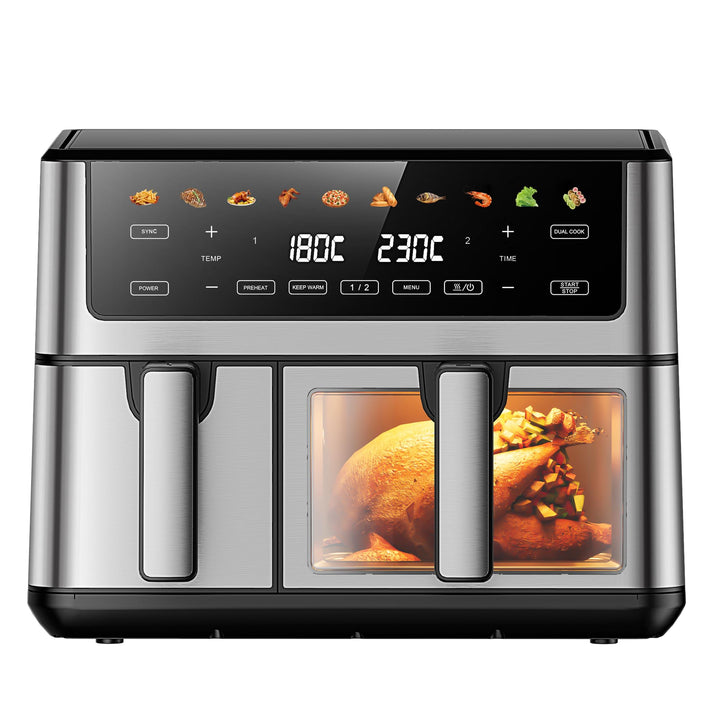 Extralink Heissluftfritteuse 2 Kammern 10L (6L+3.5L) – 2500W Doppelkammer Airfryer mit 8 Kochprogram
