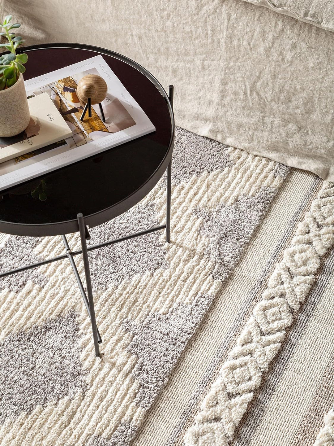 benuta TRENDS Kurzflor Teppich OYO Cream/Grau 120x180 cm - Moderner Teppich für Wohnzimmer, 40538948