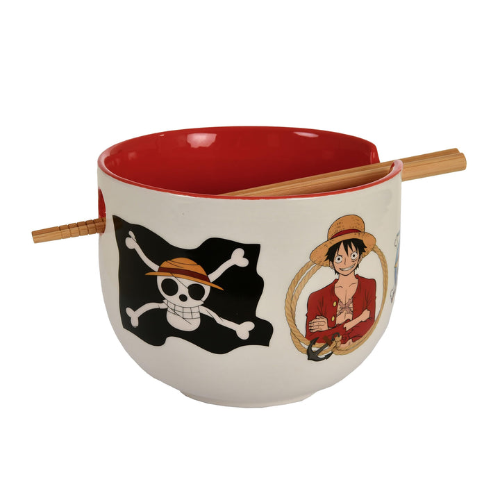 Elbenwald - One Piece - Monkey D. Luffy Ramen Schale mit Ess-Stäbchen 500 ml Keramik Weiss