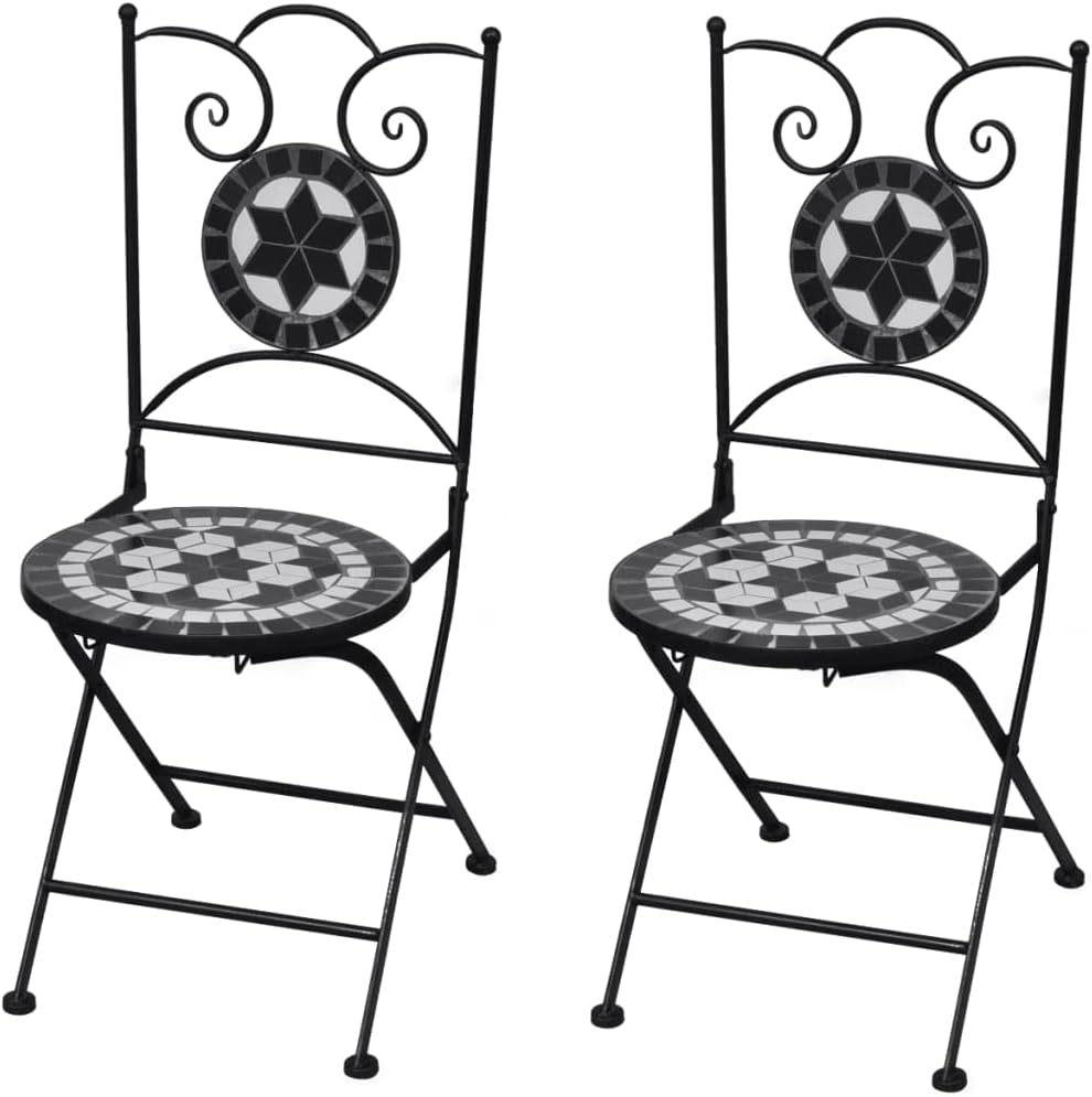 homiuse 37x44x89 cm Bistrostühle Klappbar 2 STK. Keramik Schwarz und Weiss Esszimmerstuhl Klappstuhl