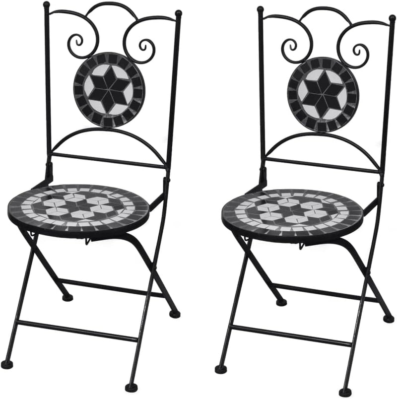 homiuse 37x44x89 cm Bistrostühle Klappbar 2 STK. Keramik Schwarz und Weiss Esszimmerstuhl Klappstuhl