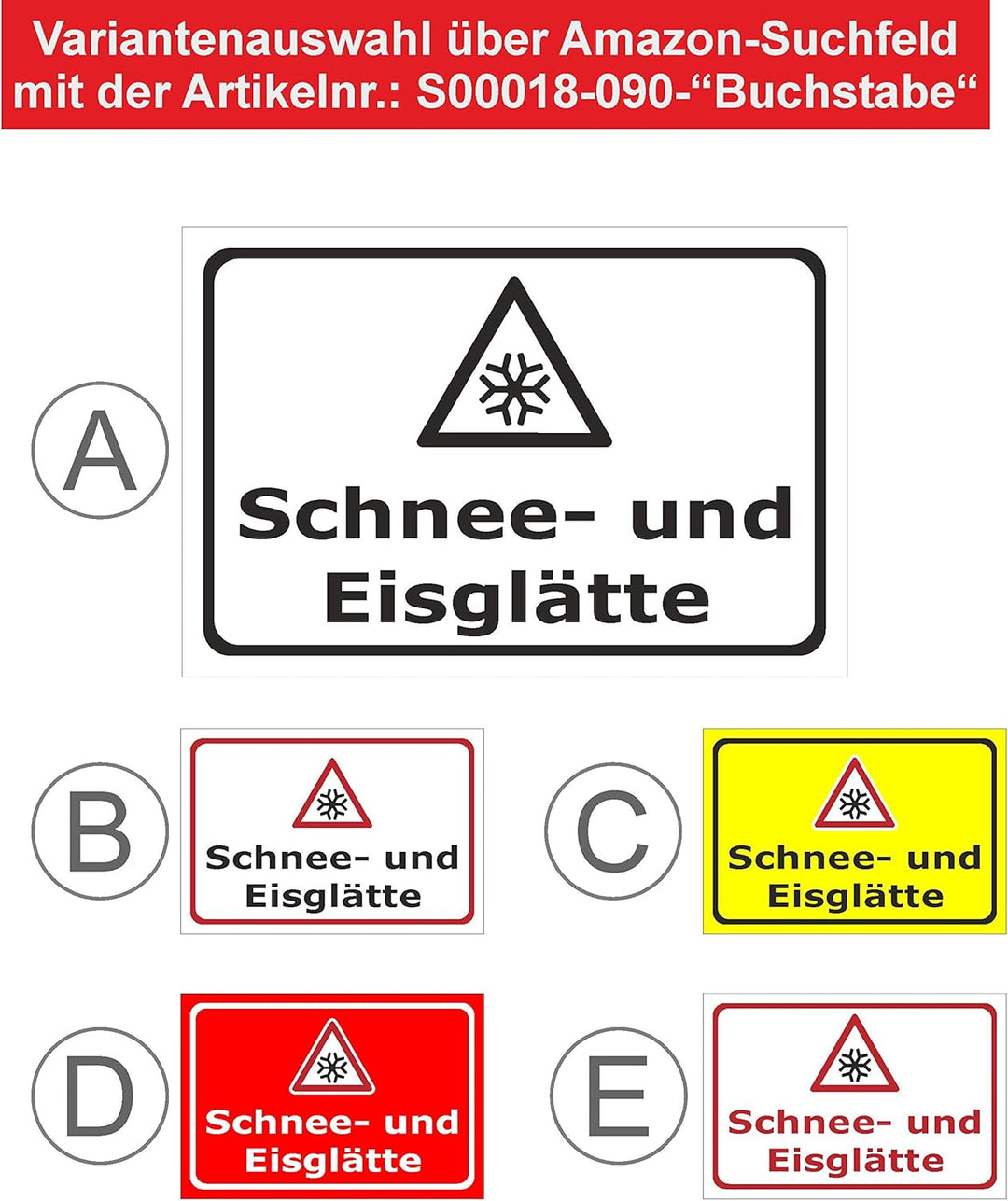 Schild Schnee- und Eisglätte - 60x40cm - 3mm Hartschaum – 20 VAR S00018-090-C 60x40cm – Hartschaumpl