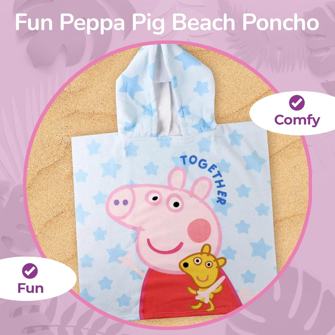 Peppa Wutz Together & Forever Kapuzenponcho Strand – 55x110 cm – Kinder – Leicht & Schnelltrocknend