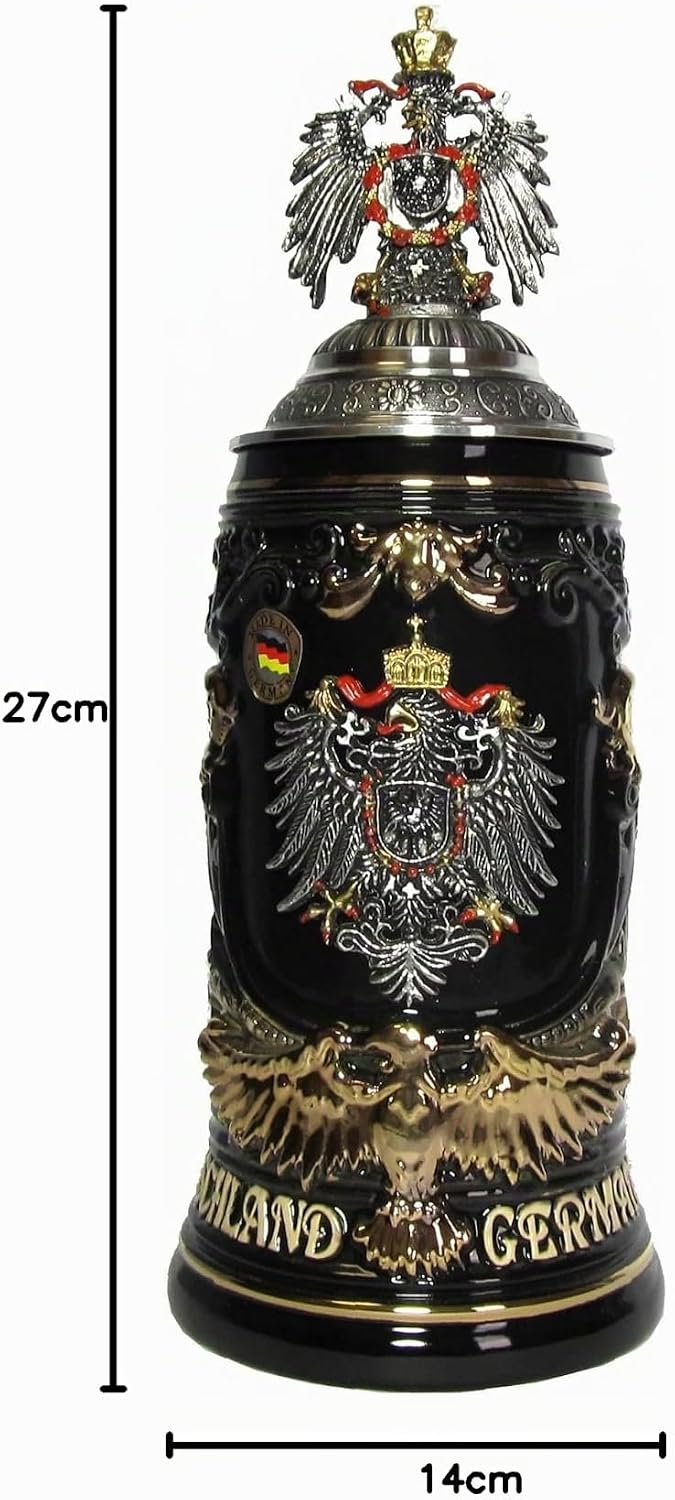 KING Bierkrug Deutschland Schild Seidel, Goldadlerhenkel 0,6 Liter Bierseidel