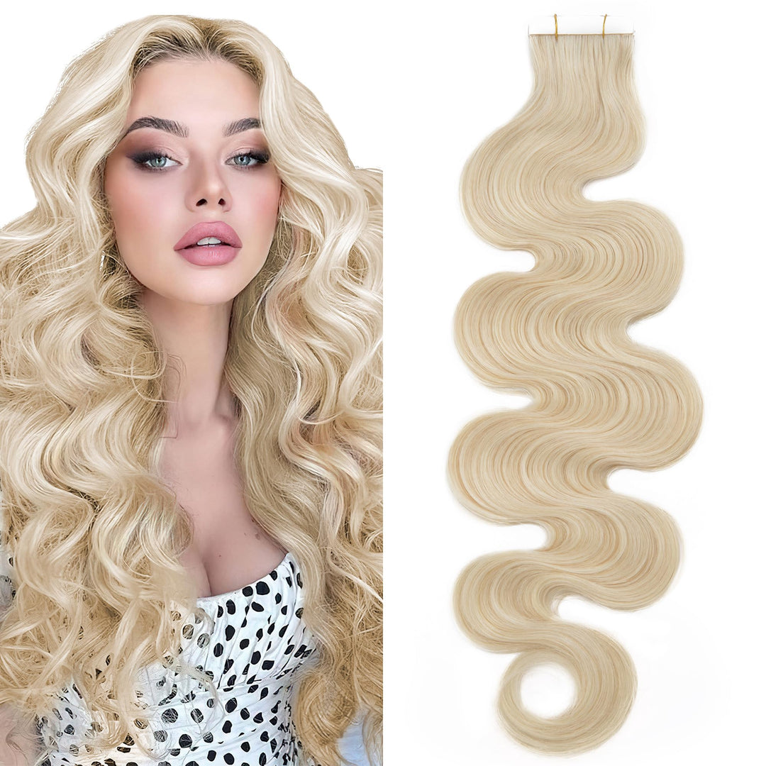 SEGO Tape Extensions Echthaar GEWELLT 12zoll/30cm 20 Stück Klebeband Haarverlängerung 100% Remy Haar