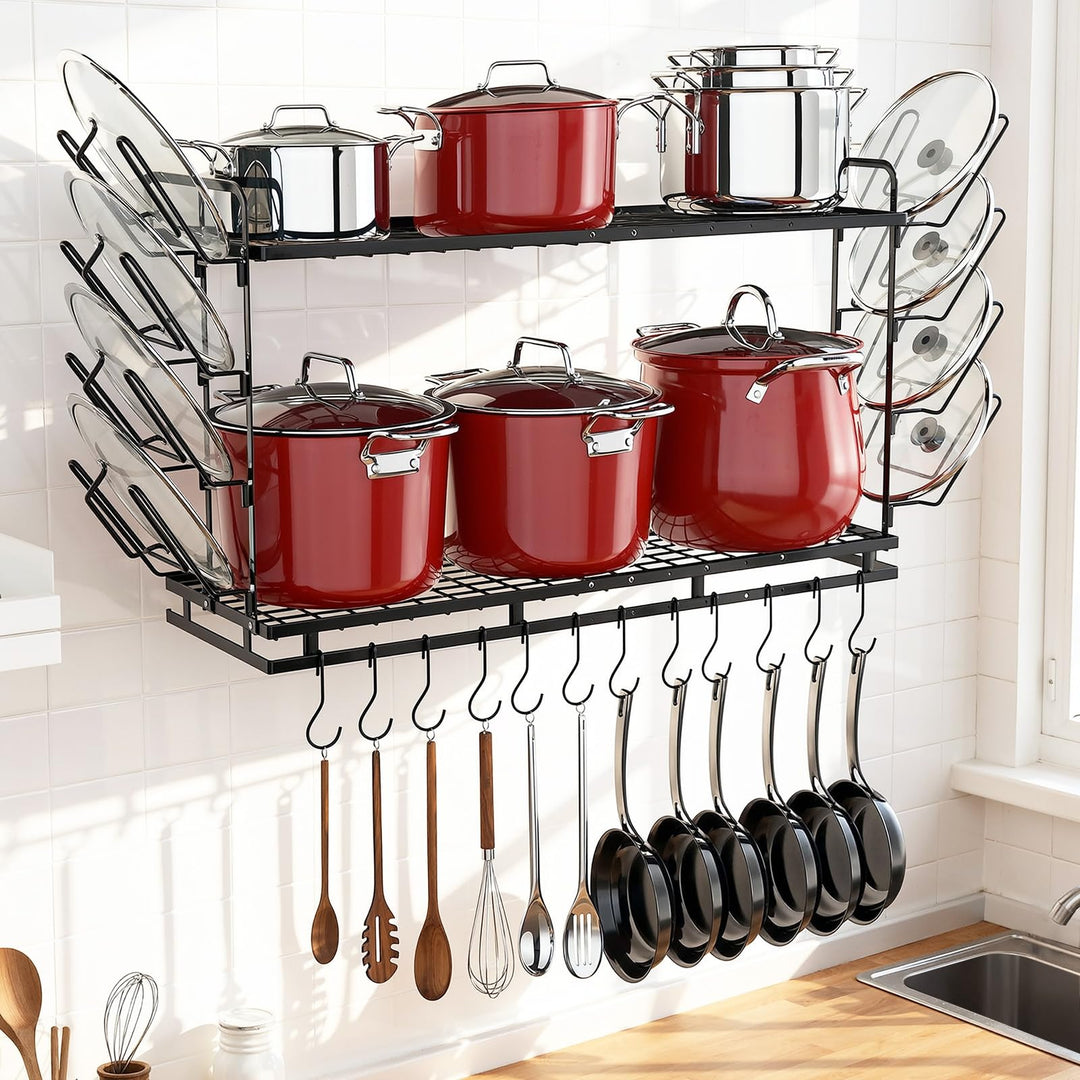 Housolution Topf Organizer Wand, 57-77cm Länge Erweiterbare, 3-Stufig Höhe Verstellbare, Robuster Pf