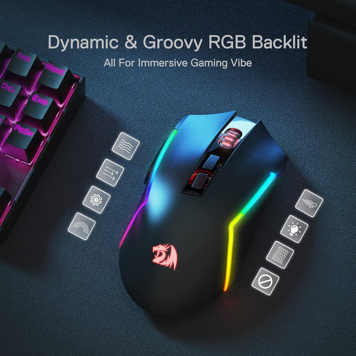 Redragon M693 Wireless Gaming Mouse, 8000 DPI kabelgebundene/drahtlose Maus mit 3-Modi-Verbindung, B