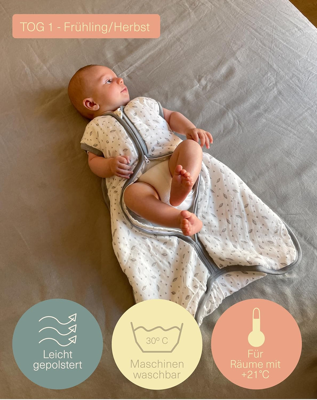 molis&amp;co. Baby schlafsack. 1.0 TOG. Grösse: 85 cm (6-18 Monate). Ideal für Übergang. Superweich und