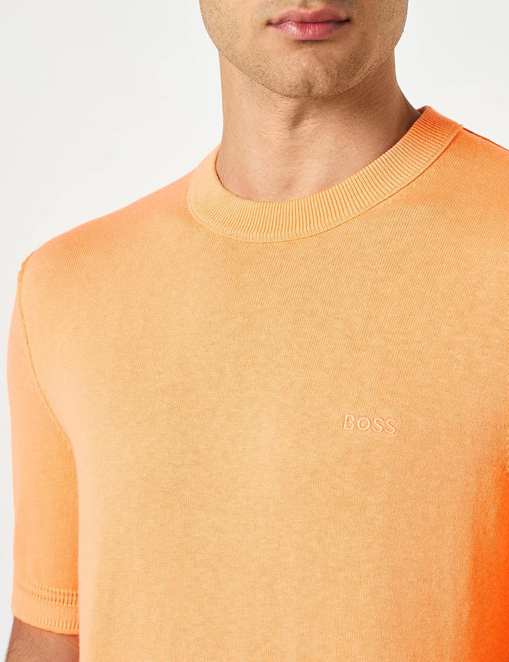 BOSS Herren Alinus Kurzarm-Pullover aus Baumwoll-Mix mit Kaschmir L Light/Pastel Orange833, L Light/
