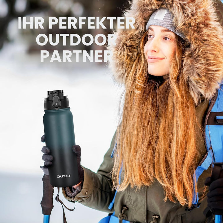 OLDLEY 600ml/20oz Edelstahl-Wasserflasche, Doppelwandige Vakuumflasche, Hält Getränke Heiss und Kalt