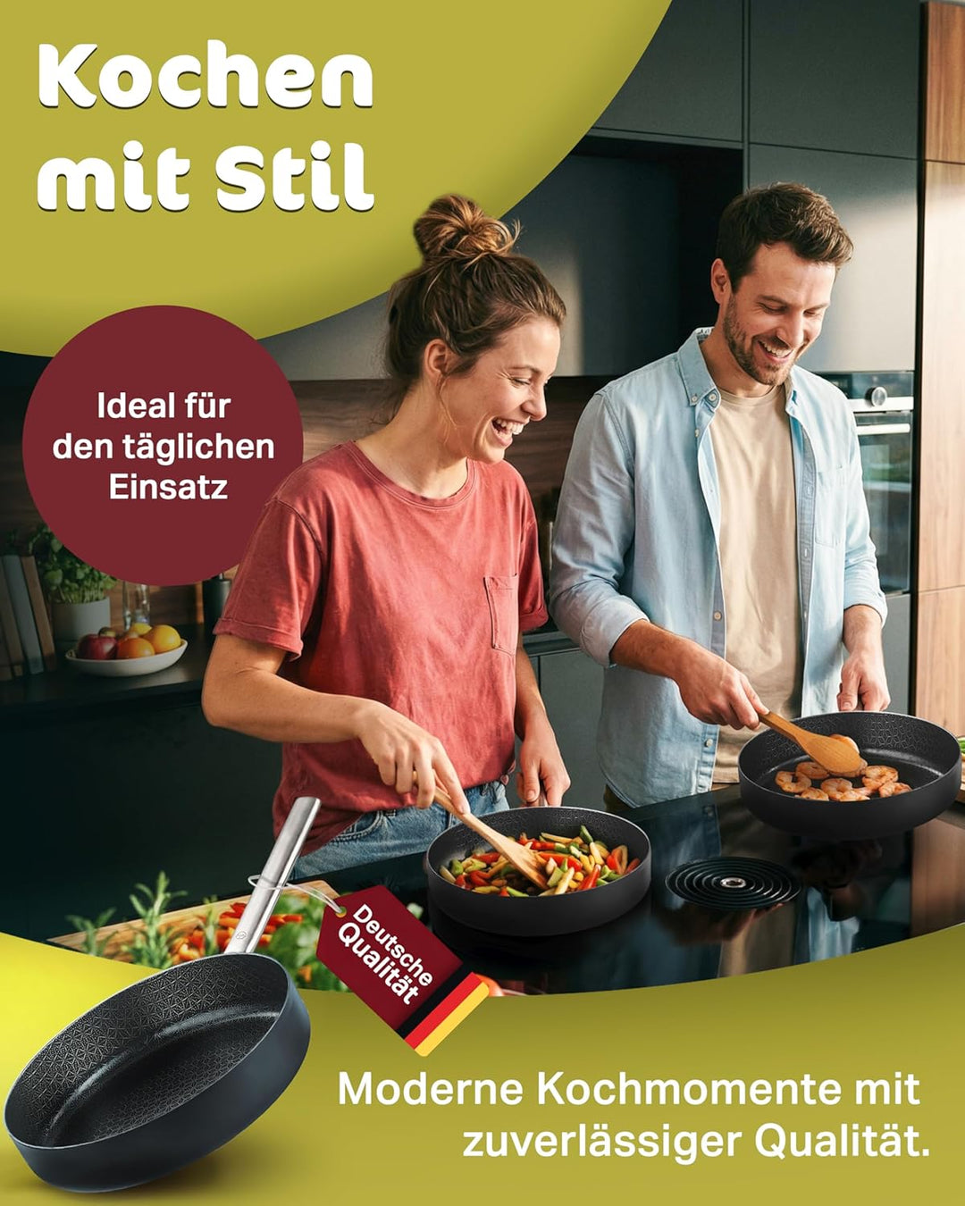 RÖSLE EBONIC Pfanne 24 cm Induktion – Bratpfanne 24cm mit ProNero Keramik Antihaftbeschichtung & Wab