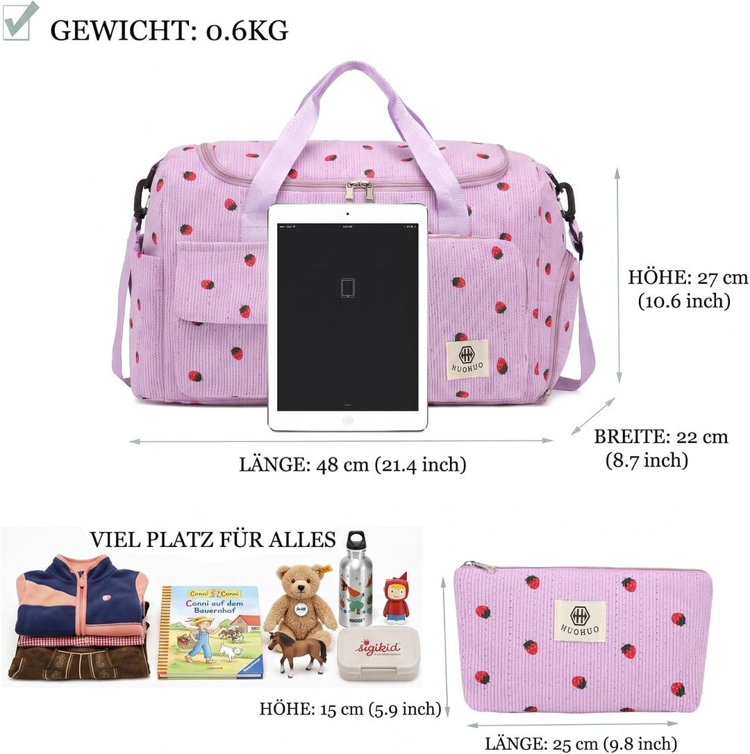 Suweir Sporttasche Kinder Reisetasche Mädchen Damen mit Schuhfach und Nassfach Cord Schwimmtasche We