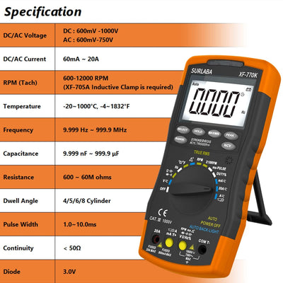Digitales Automotive Multimeter & Signal Pick Up Induktiver Klemme Set, Smart Multitester für AC/DC