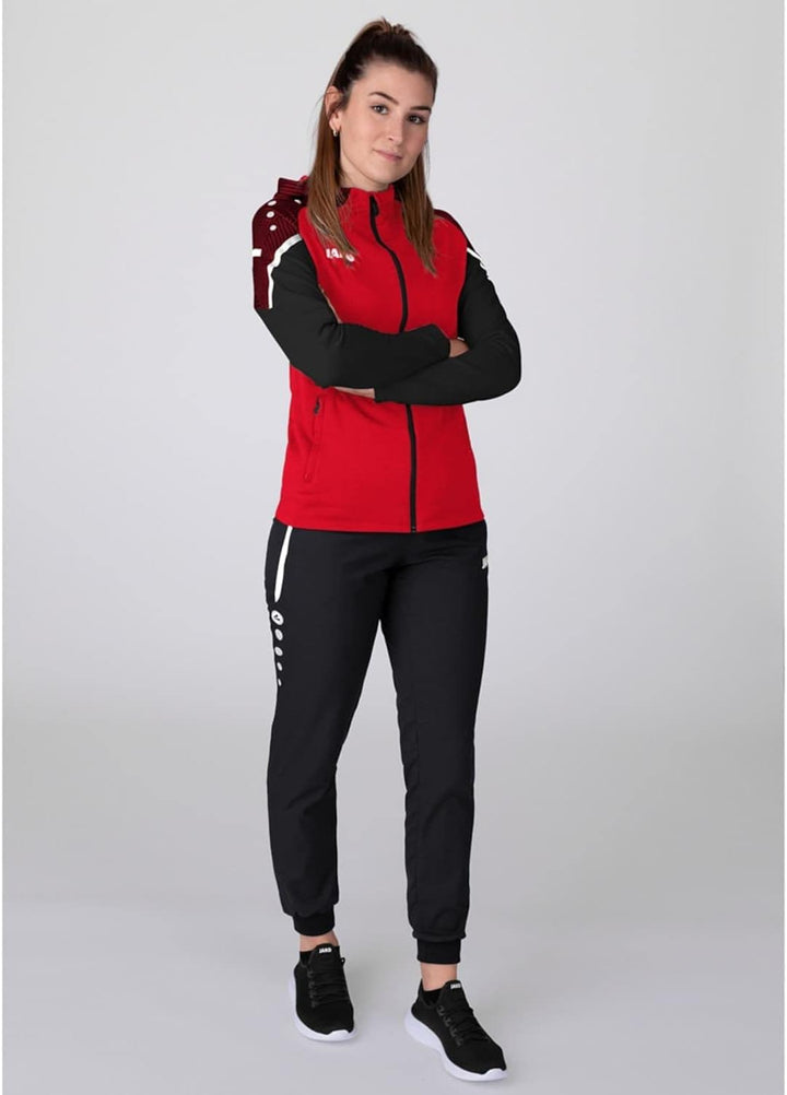 JAKO Damen Kapuzenjacke Performance, Royal/Weiss/Marine,6897, Rot/Schwarz