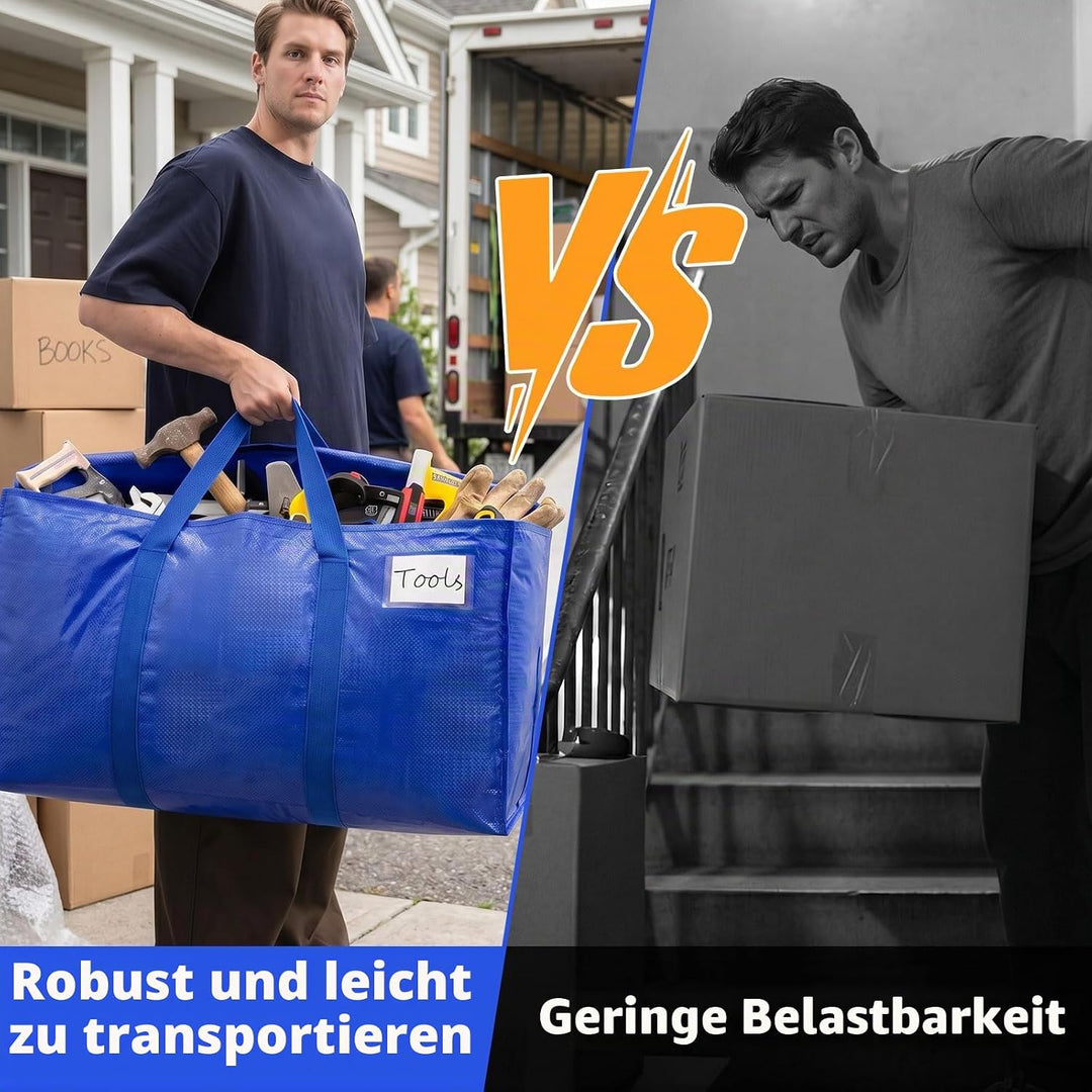 6 Stück extragrosse Umzugstaschen, 93L Aufbewahrungstaschen mit Reissverschluss, mit Rucksackgurten,