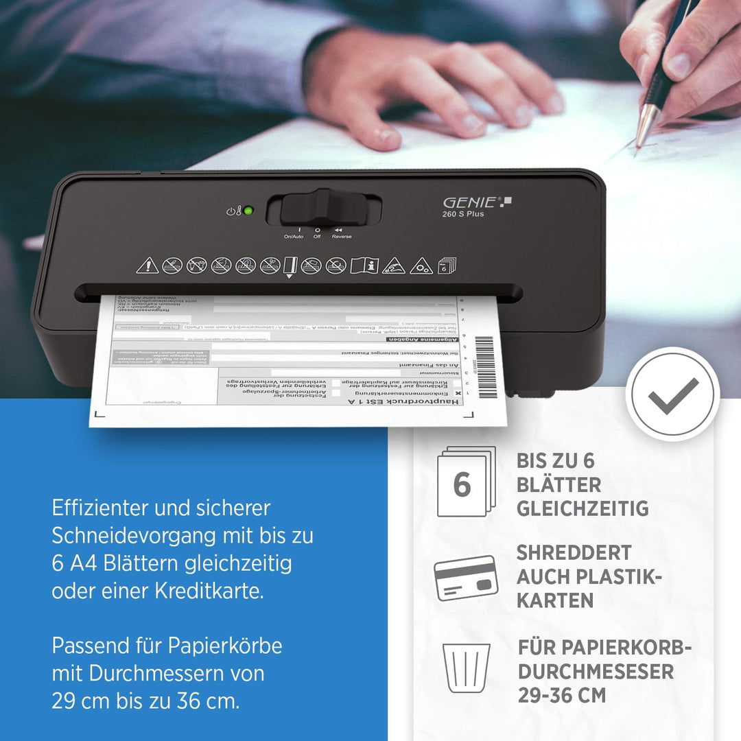GENIE 260 S Plus Aktenvernichter | Papierschredder mit 6-mm Streifenschnitt | Schredder Aktenvernich