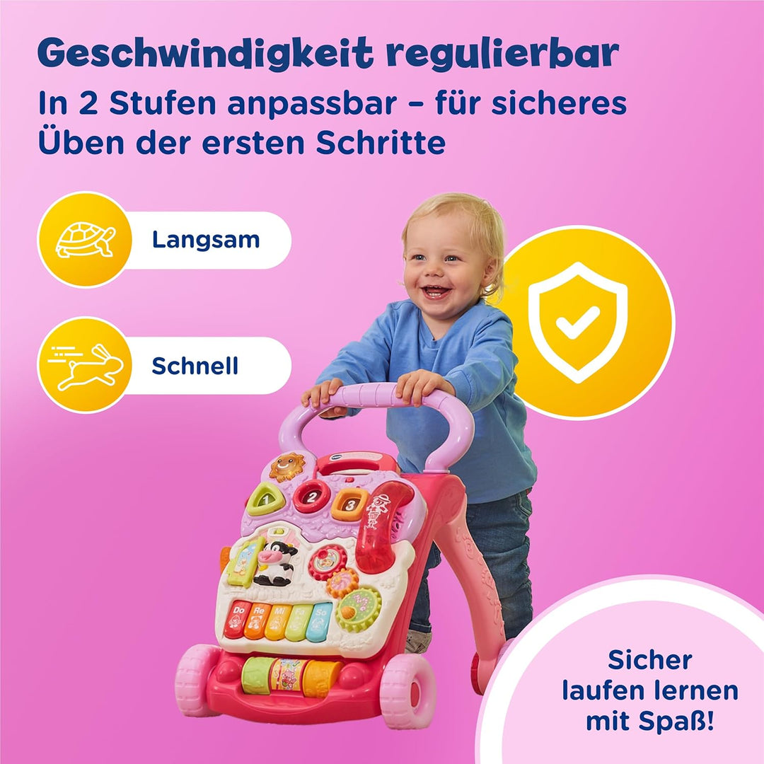 VTech Baby Spiel- und Laufwagen pink – Lauflernwagen mit regulierbarer Geschwindigkeit, Musik und ab