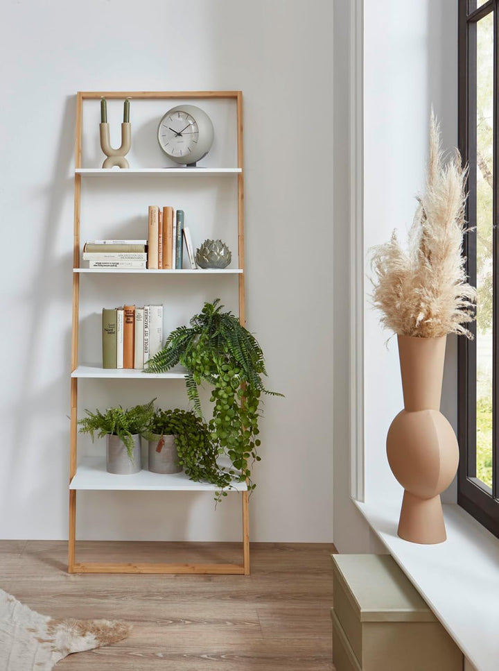 Homes & Jones Leiterregal Jasper 60x36,5x165 cm in Weiss - Design Regal mit 4 Ablagen aus Massivholz
