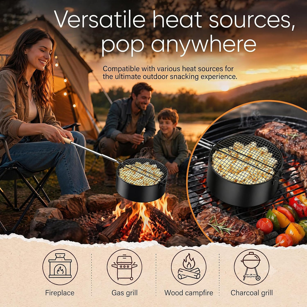 Popcorn Maker Kohlenstoffstahl Antihaft Popcornpfanne mit Hitzebeständigem Griff, Robuste Camping Po