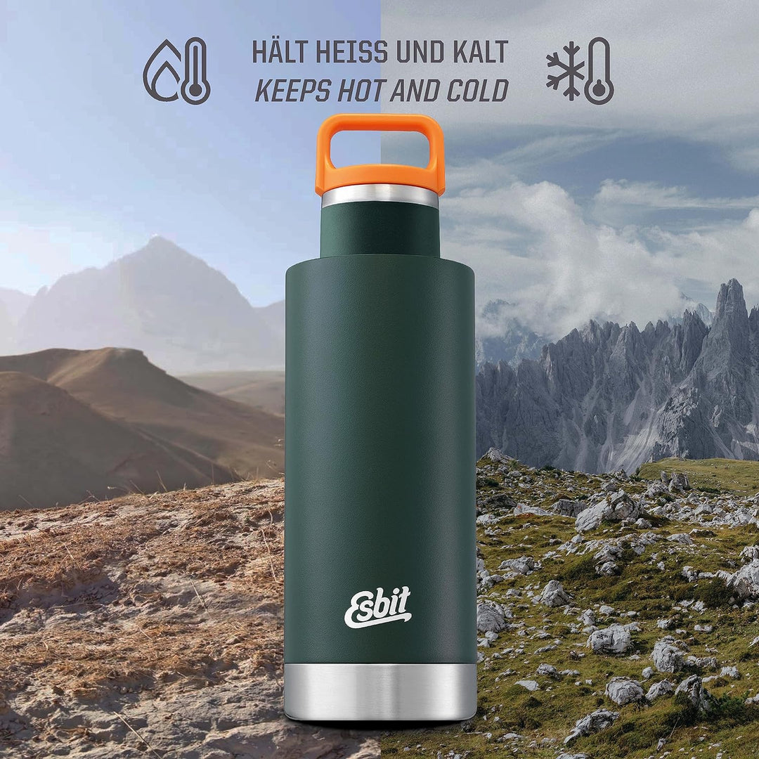 Esbit Isolierflasche Sculptor - Edelstahl Trinkflasche 1000 ml in Grün - für warme und kalte Getränk