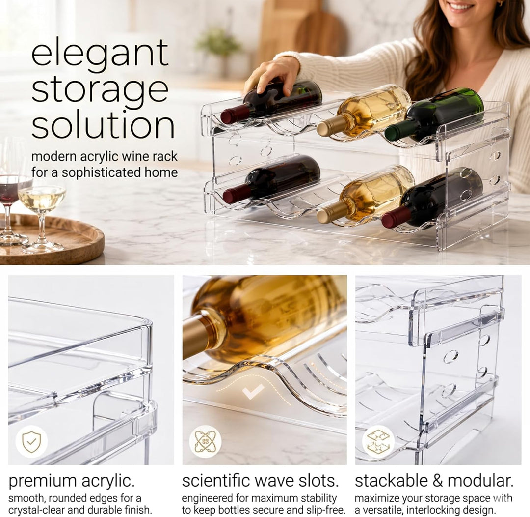 2 Etagen Flaschenregal Kühlschrank, Stapelbarer Weinregal Flaschenhalter für 8 Flaschen, 38x20cm Kun
