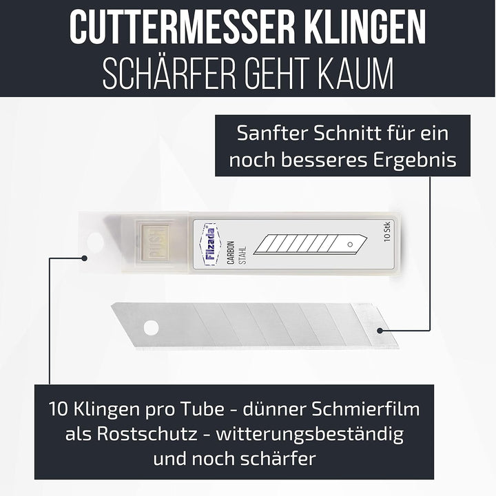 Filzada ® 100x Cuttermesser Klinge 18mm - Abbrechklinge/Messerklinge Carbonstahl, 100x Cuttermesser