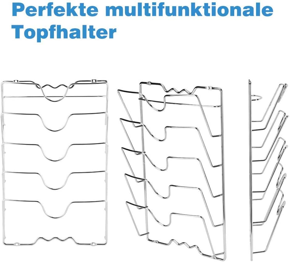 Ejoyous Topfdeckelhalter, 5 Töpfe/Pfannendeckel Wand-/Türmontage Topf- und Deckelhalter Küchenschran