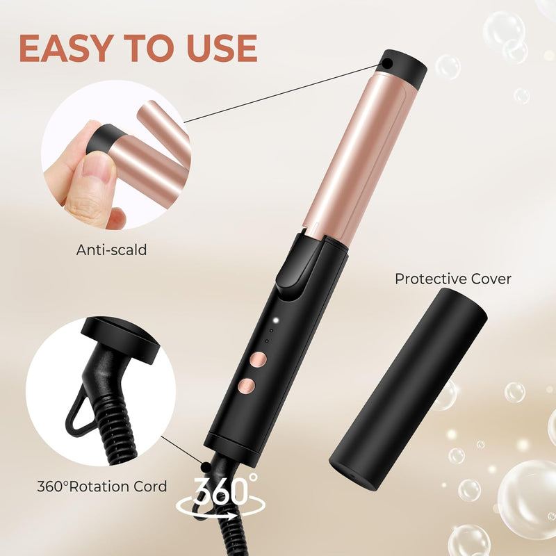 Mini Lockenstab FüR Kurze Haare Mit Einstellbarer Temperatur,Ideal FüR Unterwegs Dark Rose, Dark Ros