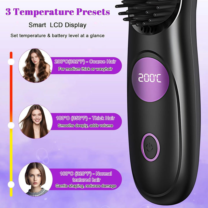 Tragbarer Stylingbürste, Stylingbürste für Kurze Haare, Glättbürste Kabellos mit 3 Temperaturen Vers