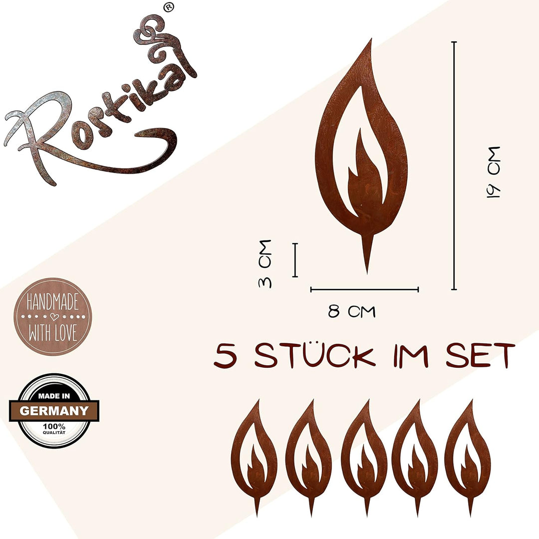 Rostikal 5 er Set Rost Deko Flamme Edelrost 16,5 cm gross Rostige Weihnachtsdeko Kerze Advent Kerzen