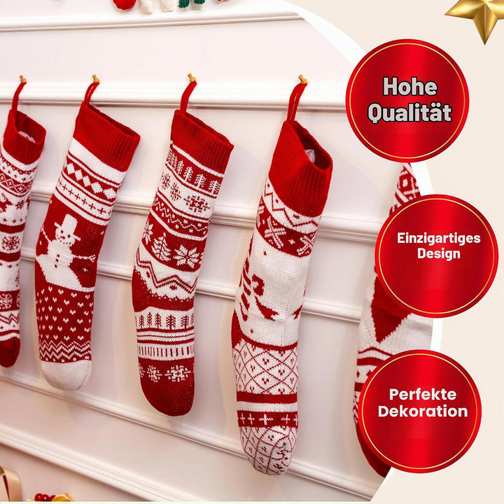 JOYIN 6er-Pack 45 cm gestrickte Weihnachtsstrümpfe, grosse rustikale Weihnachtsstrümpfe aus Garn für