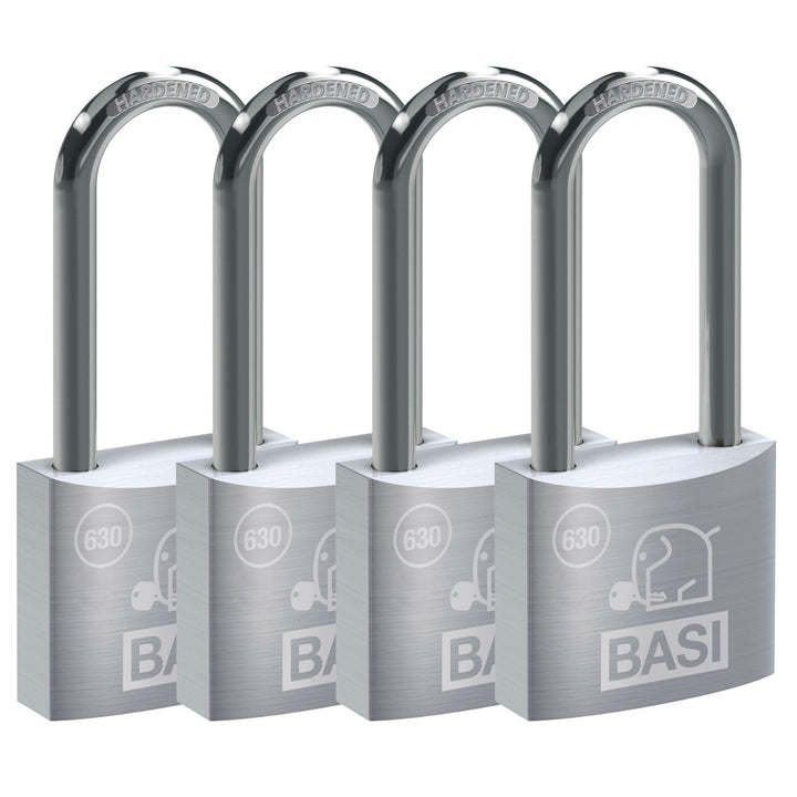 BASI | 4er Set Vorhangschloss | 30 mm | verschiedenschliessend | extra hoher Bügel | massives Alumin