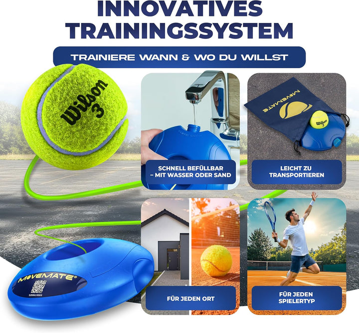 MOVEMATE Tennis-Trainer Set mit Wilson® Tennisball | innovatives Ballspiel für Draussen, im Garten,